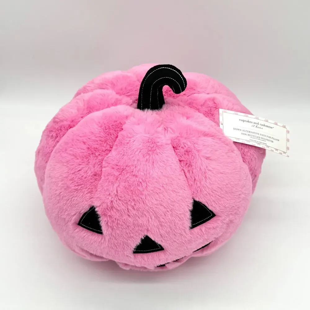 Cupcakes & Cashmere Plush Pink 3D Koda Jack O Lantern Pumpkin Pillow Halloween